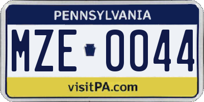 PA license plate MZE0044