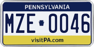 PA license plate MZE0046