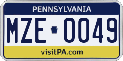 PA license plate MZE0049