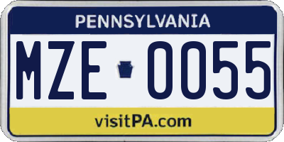PA license plate MZE0055