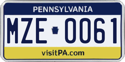 PA license plate MZE0061