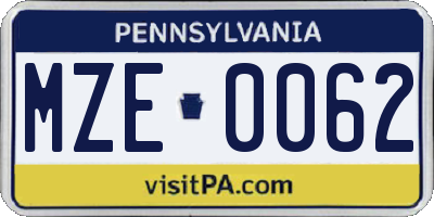 PA license plate MZE0062