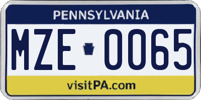 PA license plate MZE0065