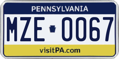 PA license plate MZE0067