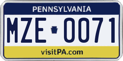 PA license plate MZE0071