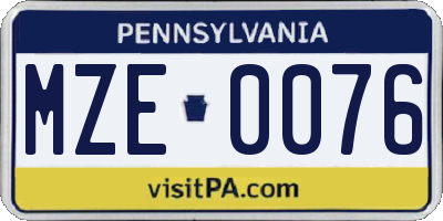 PA license plate MZE0076
