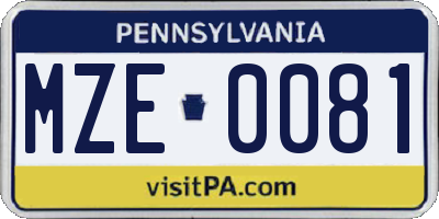 PA license plate MZE0081