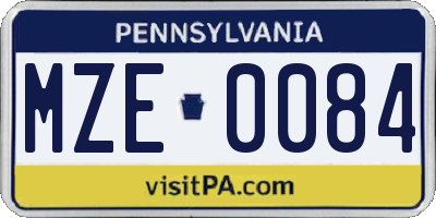 PA license plate MZE0084