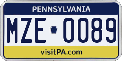 PA license plate MZE0089