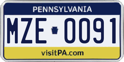 PA license plate MZE0091