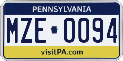 PA license plate MZE0094