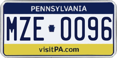 PA license plate MZE0096