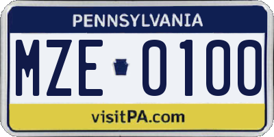 PA license plate MZE0100