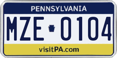 PA license plate MZE0104