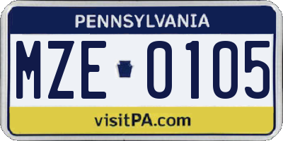 PA license plate MZE0105