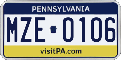 PA license plate MZE0106