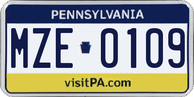 PA license plate MZE0109