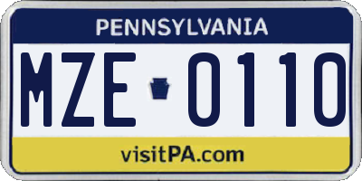 PA license plate MZE0110