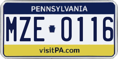 PA license plate MZE0116