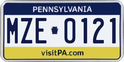 PA license plate MZE0121
