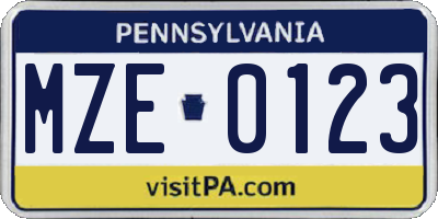 PA license plate MZE0123