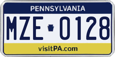PA license plate MZE0128