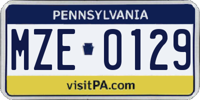 PA license plate MZE0129