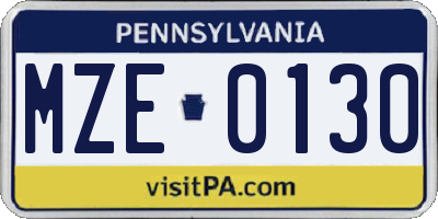 PA license plate MZE0130