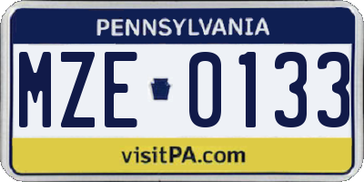 PA license plate MZE0133