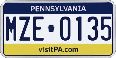 PA license plate MZE0135