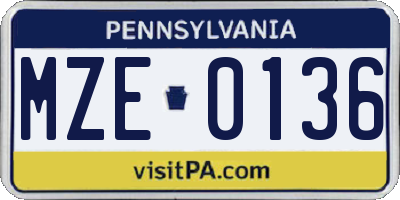 PA license plate MZE0136
