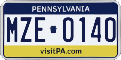 PA license plate MZE0140