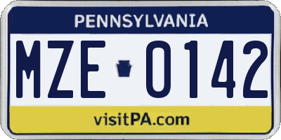 PA license plate MZE0142