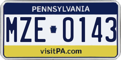 PA license plate MZE0143