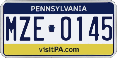 PA license plate MZE0145