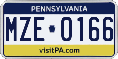 PA license plate MZE0166