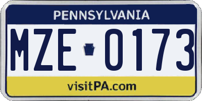 PA license plate MZE0173