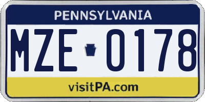 PA license plate MZE0178