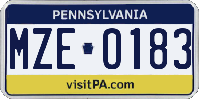 PA license plate MZE0183