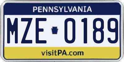 PA license plate MZE0189