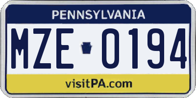 PA license plate MZE0194