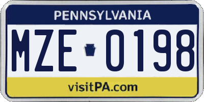 PA license plate MZE0198