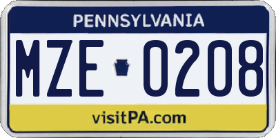 PA license plate MZE0208
