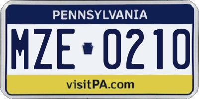 PA license plate MZE0210