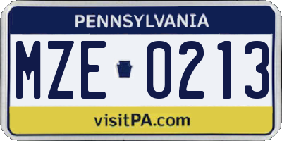 PA license plate MZE0213