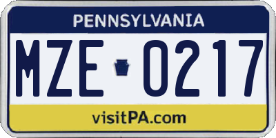 PA license plate MZE0217