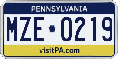PA license plate MZE0219