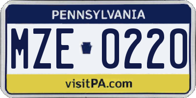 PA license plate MZE0220