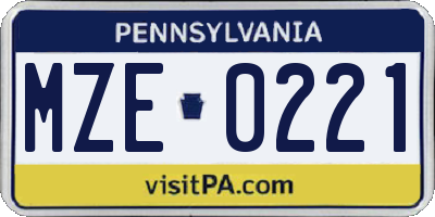 PA license plate MZE0221