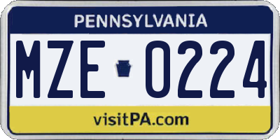 PA license plate MZE0224